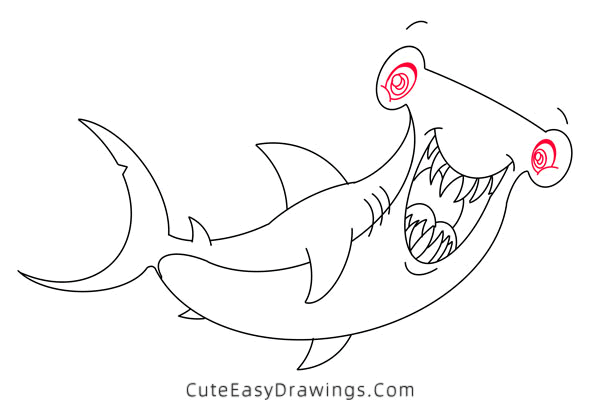 how to draw a hammerhead shark - www.cuteeasydrawings.com