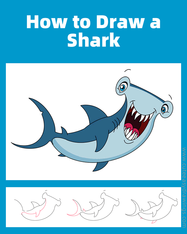 how to draw a hammerhead shark - www.cuteeasydrawings.com