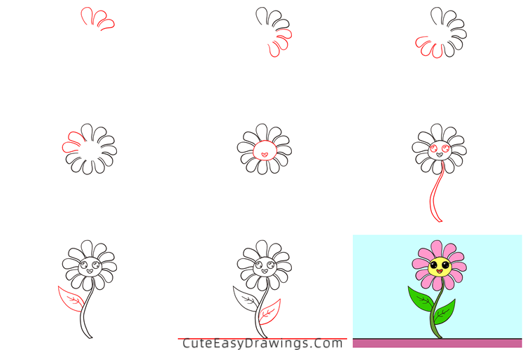 how to draw a cartoon flower - www.cuteeasydrawings.com