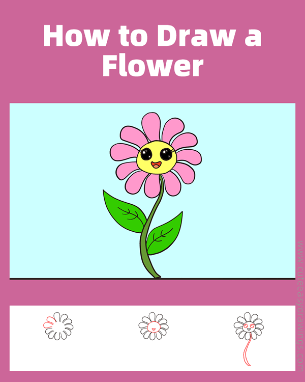 how to draw a cartoon flower - www.cuteeasydrawings.com