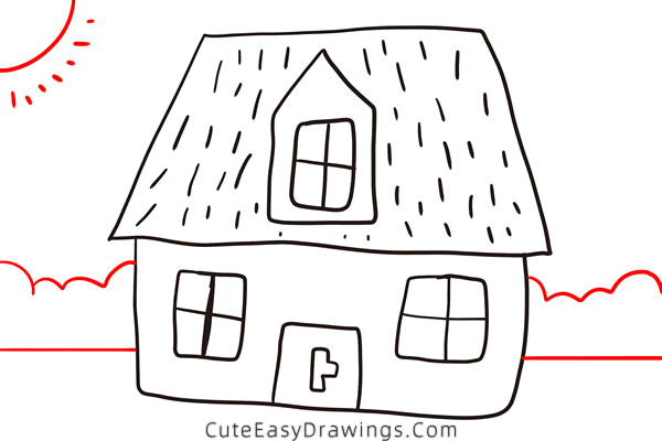 how to draw a cute house - www.cuteeasydrawings.com