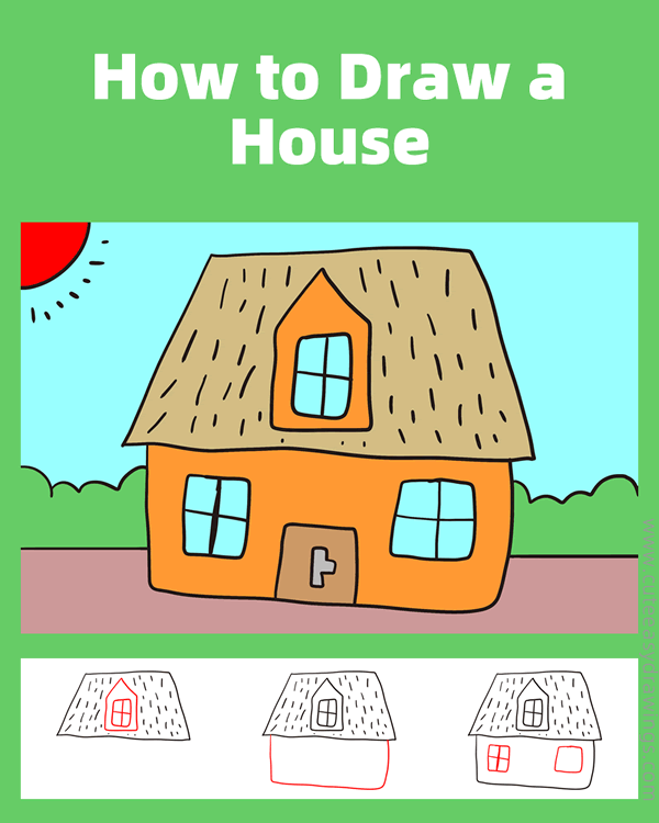 how to draw a cute house - www.cuteeasydrawings.com