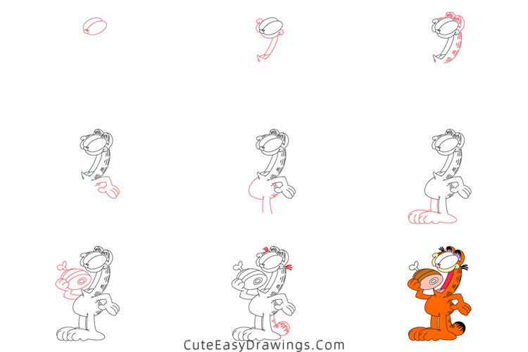 how to draw garfield eating - www.cuteeasydrawings.com