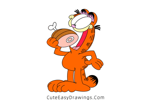 how to draw garfield eating - www.cuteeasydrawings.com