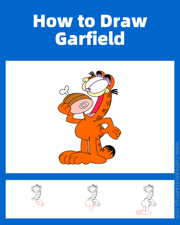 how to draw garfield eating - www.cuteeasydrawings.com