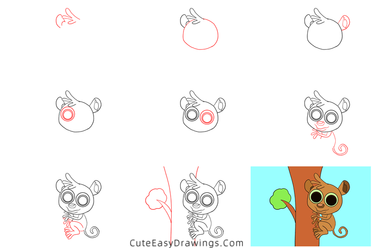 how to draw a tarsier - www.cuteeasydrawings.com