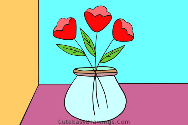 how to draw flowers in a vase - www.cuteeasydrawings.com