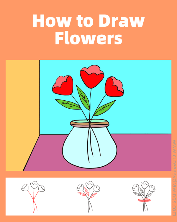 how to draw flowers in a vase - www.cuteeasydrawings.com