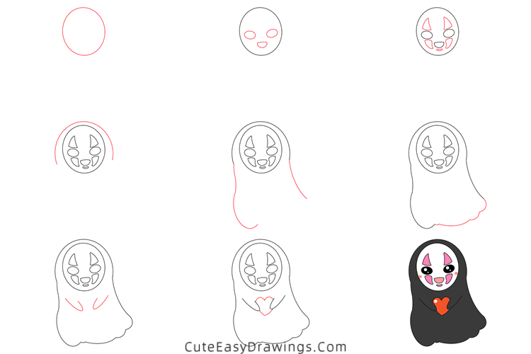 how to draw no-face from spirited away - www.cuteeasydrawings.com