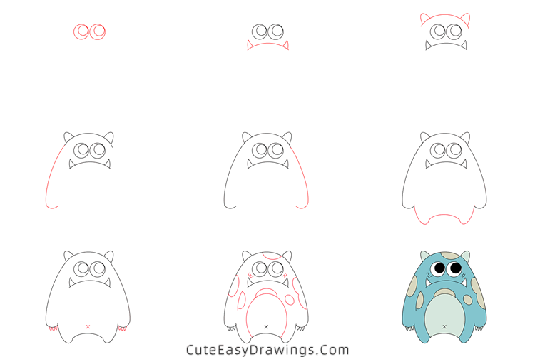 how to draw a monster - www.cuteeasydrawings.com