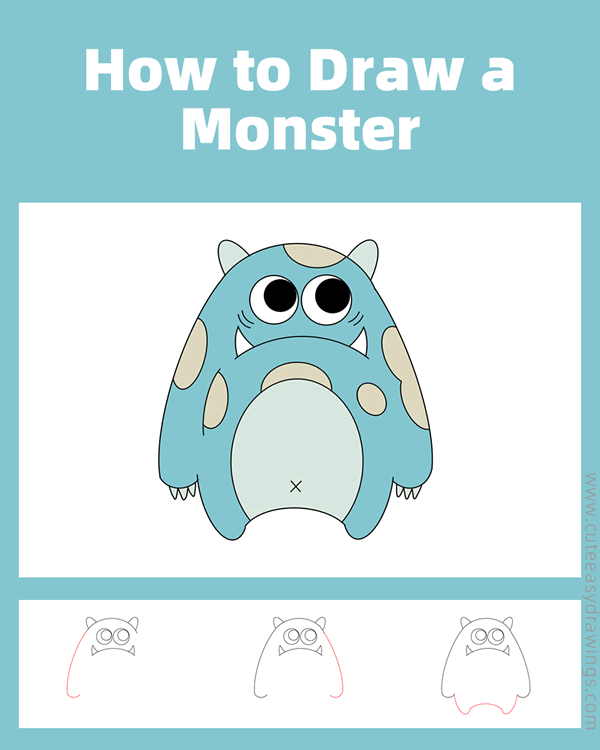 how to draw a monster - www.cuteeasydrawings.com