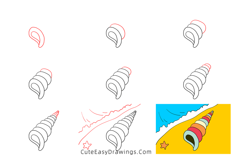 how to draw a shell - www.cuteeasydrawings.com