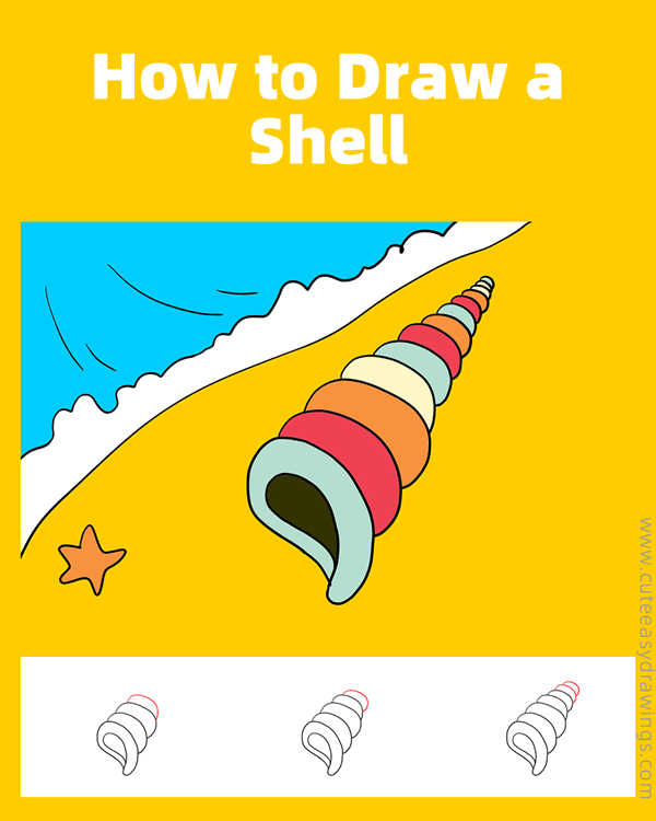 how to draw a shell - www.cuteeasydrawings.com