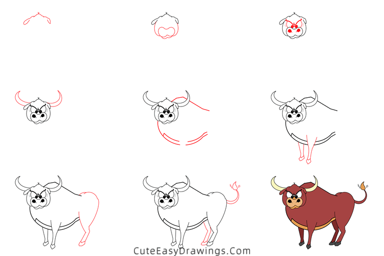 how to draw a bull easy - www.cuteeasydrawings.com