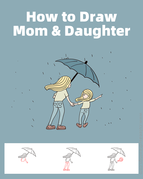 how to draw a mom and daughter - www.cuteeasydrawings.com