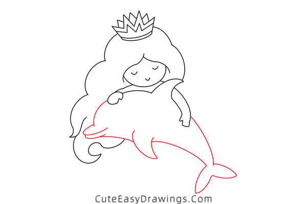 how to draw a mermaid and a dolphin - www.cuteeasydrawings.com