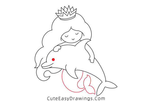 how to draw a mermaid and a dolphin - www.cuteeasydrawings.com