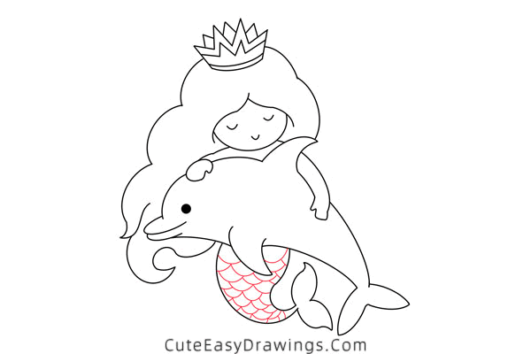 how to draw a mermaid and a dolphin - www.cuteeasydrawings.com