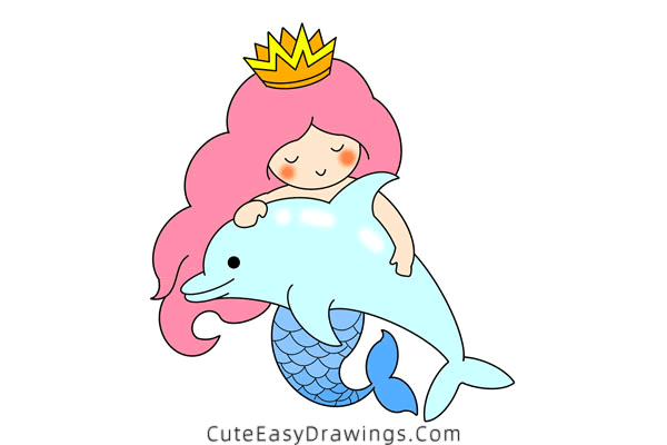 how to draw a mermaid and a dolphin - www.cuteeasydrawings.com