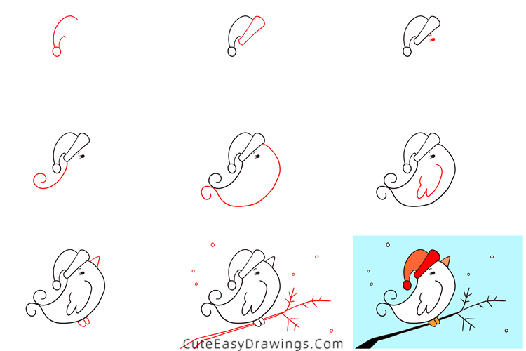 how to draw a winter bird - www.cuteeasydrawings.com