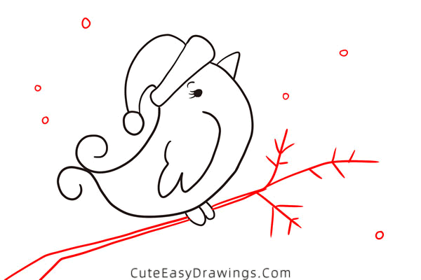 how to draw a winter bird - www.cuteeasydrawings.com