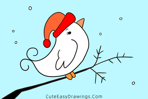 how to draw a winter bird - www.cuteeasydrawings.com