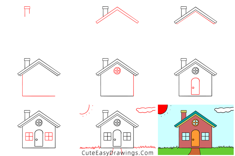 how to draw a house with a chimney - www.cuteeasydrawings.com