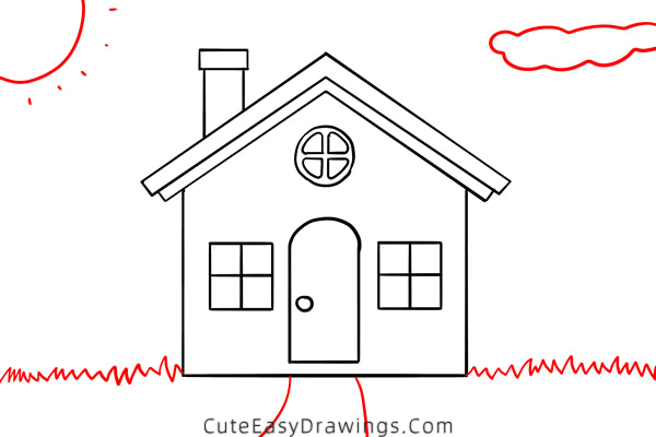 how to draw a house with a chimney - www.cuteeasydrawings.com