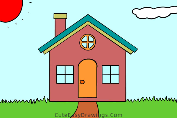 how to draw a house with a chimney - www.cuteeasydrawings.com