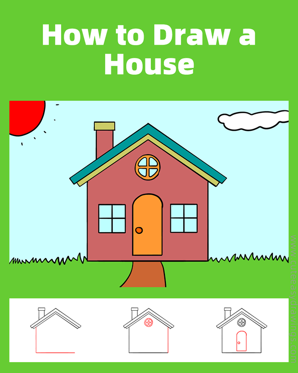 how to draw a house with a chimney - www.cuteeasydrawings.com