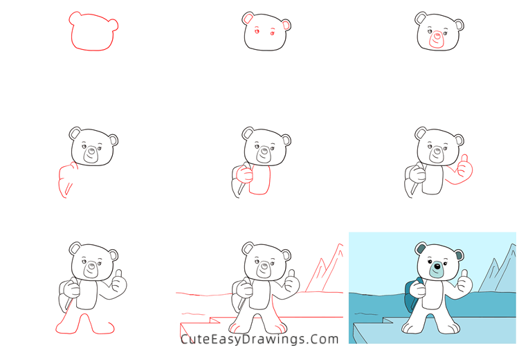 how to draw a cute polar bear - www.cuteeasydrawings.com