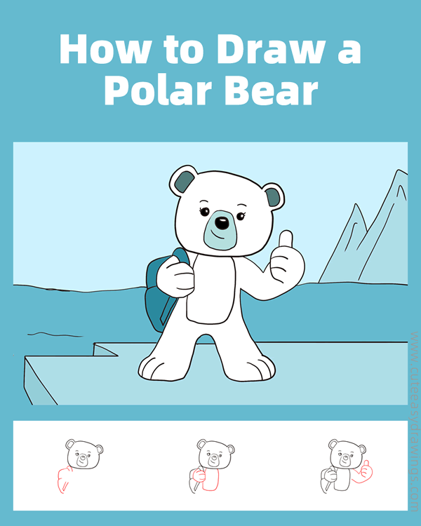 how to draw a cute polar bear - www.cuteeasydrawings.com