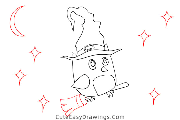 how to draw a halloween owl - www.cuteeasydrawings.com