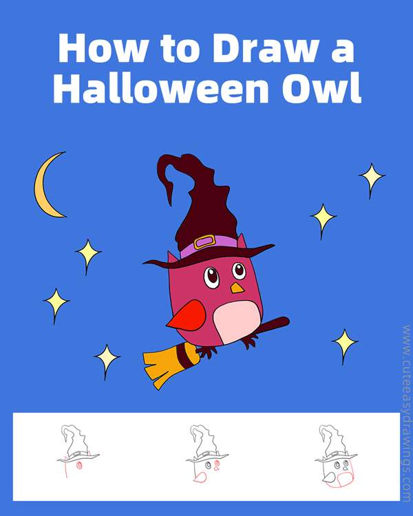 how to draw a halloween owl - www.cuteeasydrawings.com