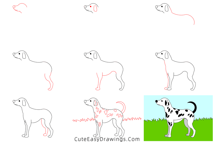 how to draw a dalmatian - www.cuteeasydrawings.com