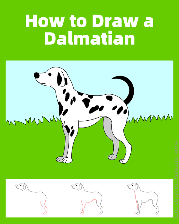 how to draw a dalmatian - www.cuteeasydrawings.com