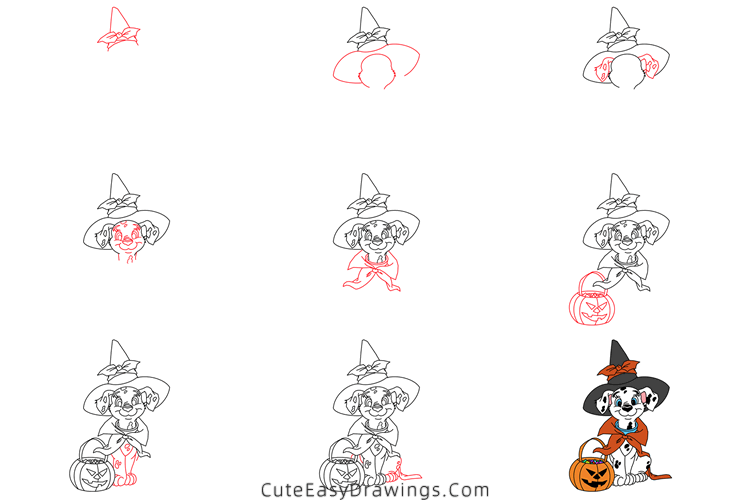 how to draw a halloween dalmatian - www.cuteeasydrawings.com