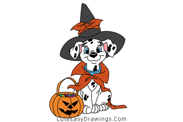 how to draw a halloween dalmatian - www.cuteeasydrawings.com