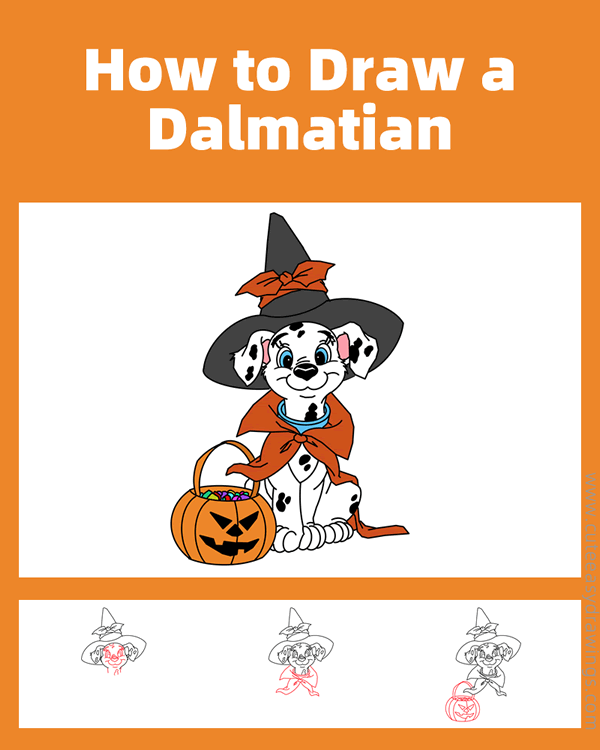 how to draw a halloween dalmatian - www.cuteeasydrawings.com