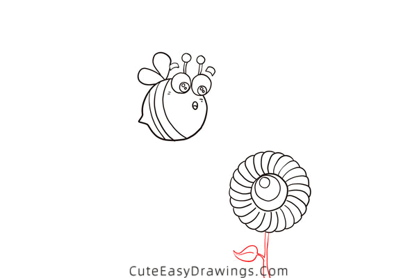 how to draw a bee with a flower - www.cuteeasydrawings.com