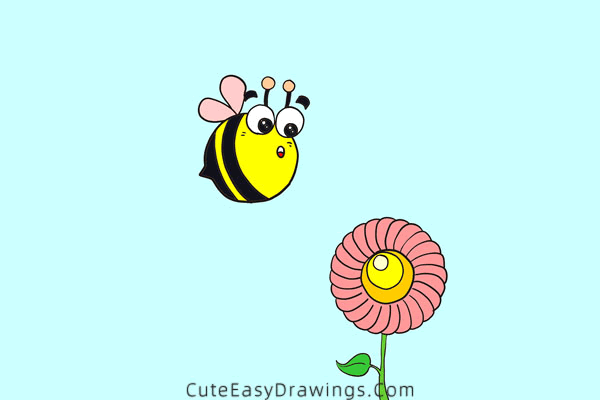 how to draw a bee with a flower - www.cuteeasydrawings.com