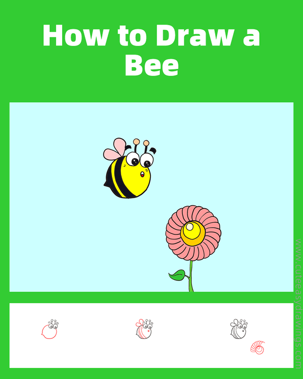 how to draw a bee with a flower - www.cuteeasydrawings.com