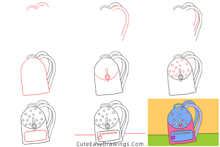 how to draw a backpack for girl - www.cuteeasydrawings.com