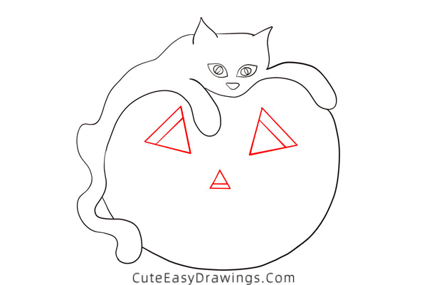 how to draw a black cat and jack-o-lantern - www.cuteeasydrawings.com