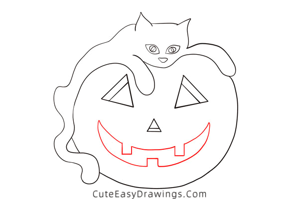 how to draw a black cat and jack-o-lantern - www.cuteeasydrawings.com