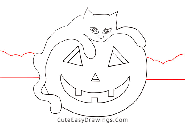 how to draw a black cat and jack-o-lantern - www.cuteeasydrawings.com