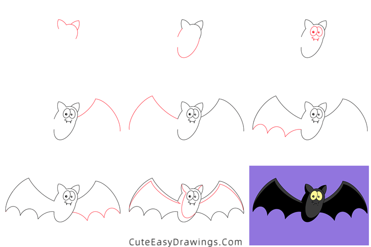 how to draw a bat easy - www.cuteeasydrawings.com