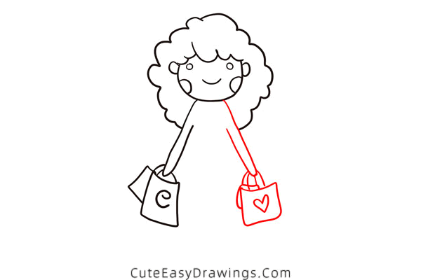 how to draw a lady shopping - www.cuteeasydrawings.com