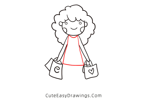 how to draw a lady shopping - www.cuteeasydrawings.com