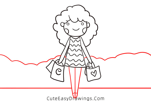 how to draw a lady shopping - www.cuteeasydrawings.com